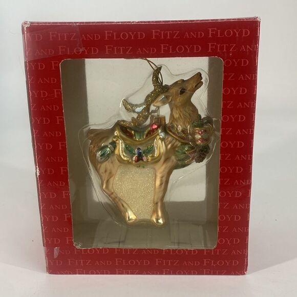 Fitz and Floyd Glass Ornament Christmas Deer with Holly Bow - Picture 2 of 9